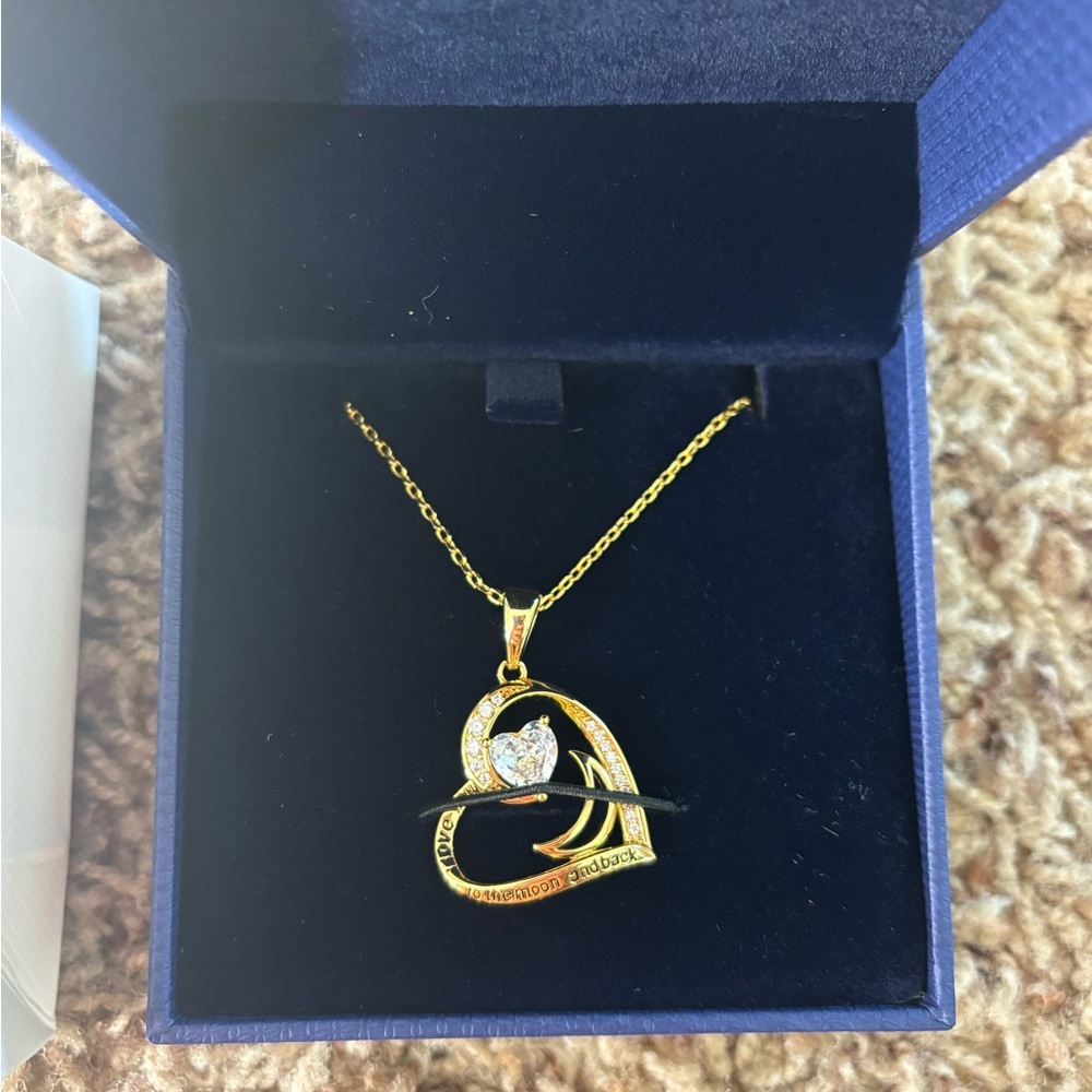 Diamond April Birthstone Gold Heart Pendant Necklace NEW